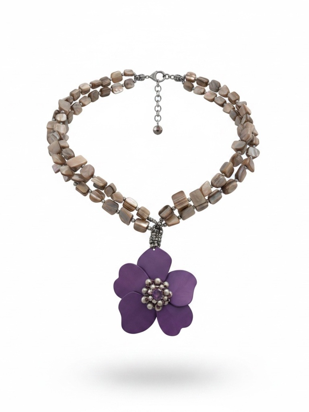 Handcrafted Purple Flower Pendant Beaded Necklace